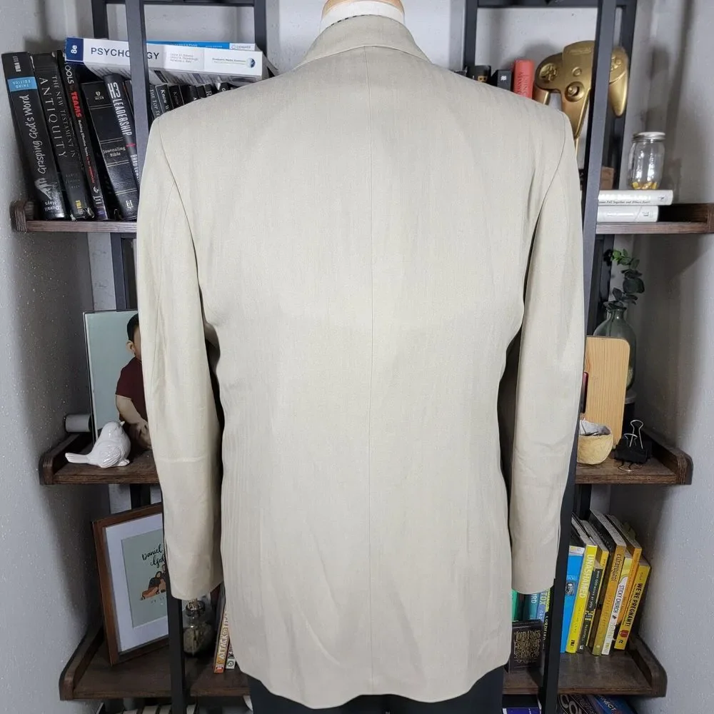 Geoffrey Beene Men's Sport Coat Blazer Three Button Beige Herringbone Silk‎ 41R